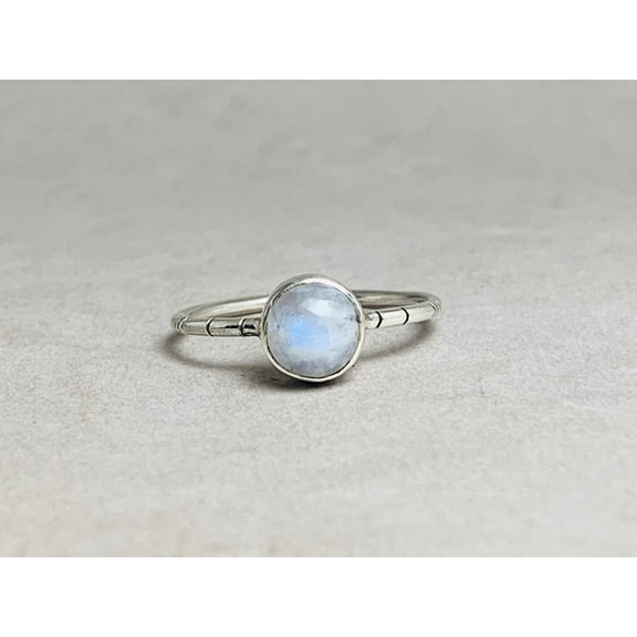 Heaven Crafts Tiny Rainbow Moonstone Ring Sterling Silver 925 Everyday Wear Ring For Women
