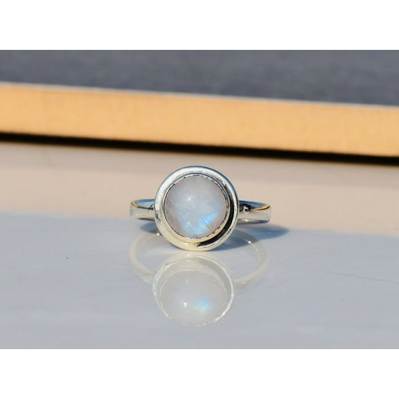 Heaven Crafts White Moonstone Ring 925 Sterling Silver Round Gemstone Ring For Women