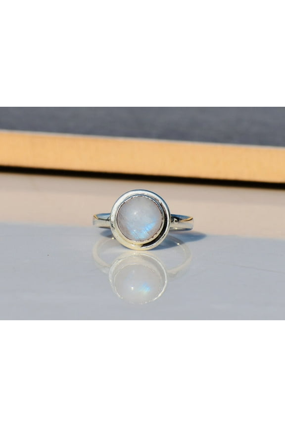 White Moonstone Ring 925 Sterling Silver Round Gemstone Ring For Women