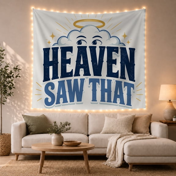 Heaven Crisp Cloud with Upward Gazing Face Round, Inspirational Illustration for Quote Lovers, Typography Wall Art, Friendship Gift, Tapestry Wall Hanging for Bedroom and Dorm
