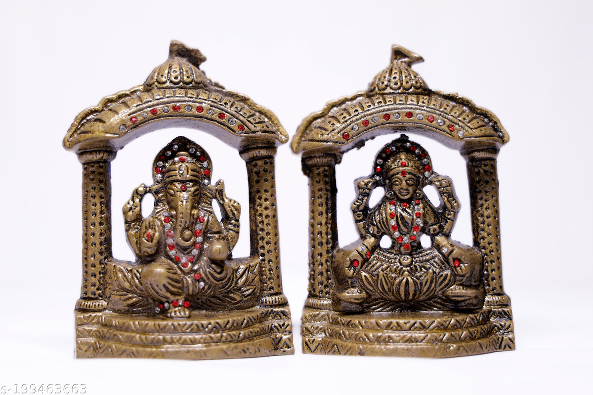 Heaven Decor Laxmi ji & Ganesh ji Darbar Religious Temple Brass Idol 5 inch (Religious Gift Item) for Diwali Pooja