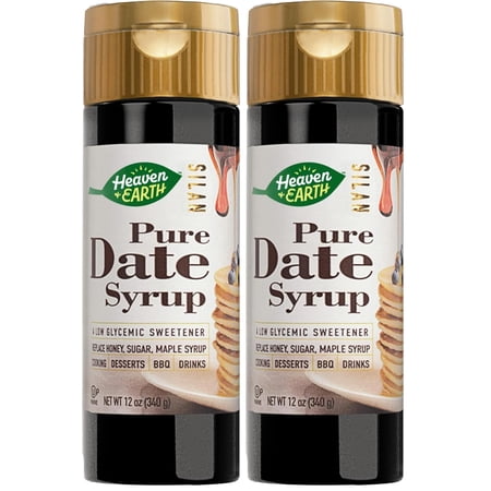Heaven & Earth 100% Pure Organic Date Syrup, Silan, 12oz 2 Pack All Natural Honey or Maple Syrup Alternative Low Glycemic Index Great Sugar Replacement Organic Date Honey Kosher -...