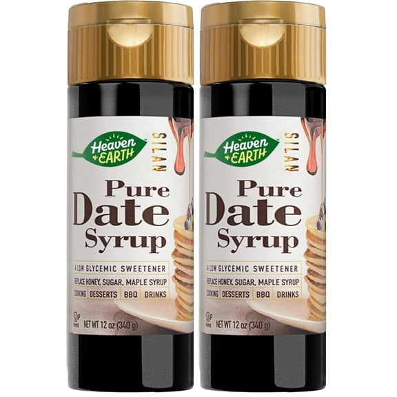 Heaven & Earth 100% Pure Organic Date Syrup, Silan, 12oz 2 Pack All Natural Honey or Maple Syrup Alternative Low Glycemic Index Great Sugar Replacement Organic Date Honey Kosher -...