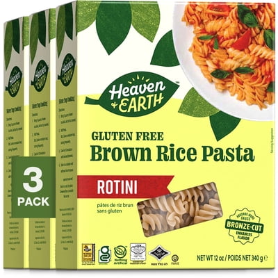 Heaven & Earth Brown Rice Pasta, Gluten Free Rotini, 12oz (3 Pack) | Whole Grain Gluten Free Pasta