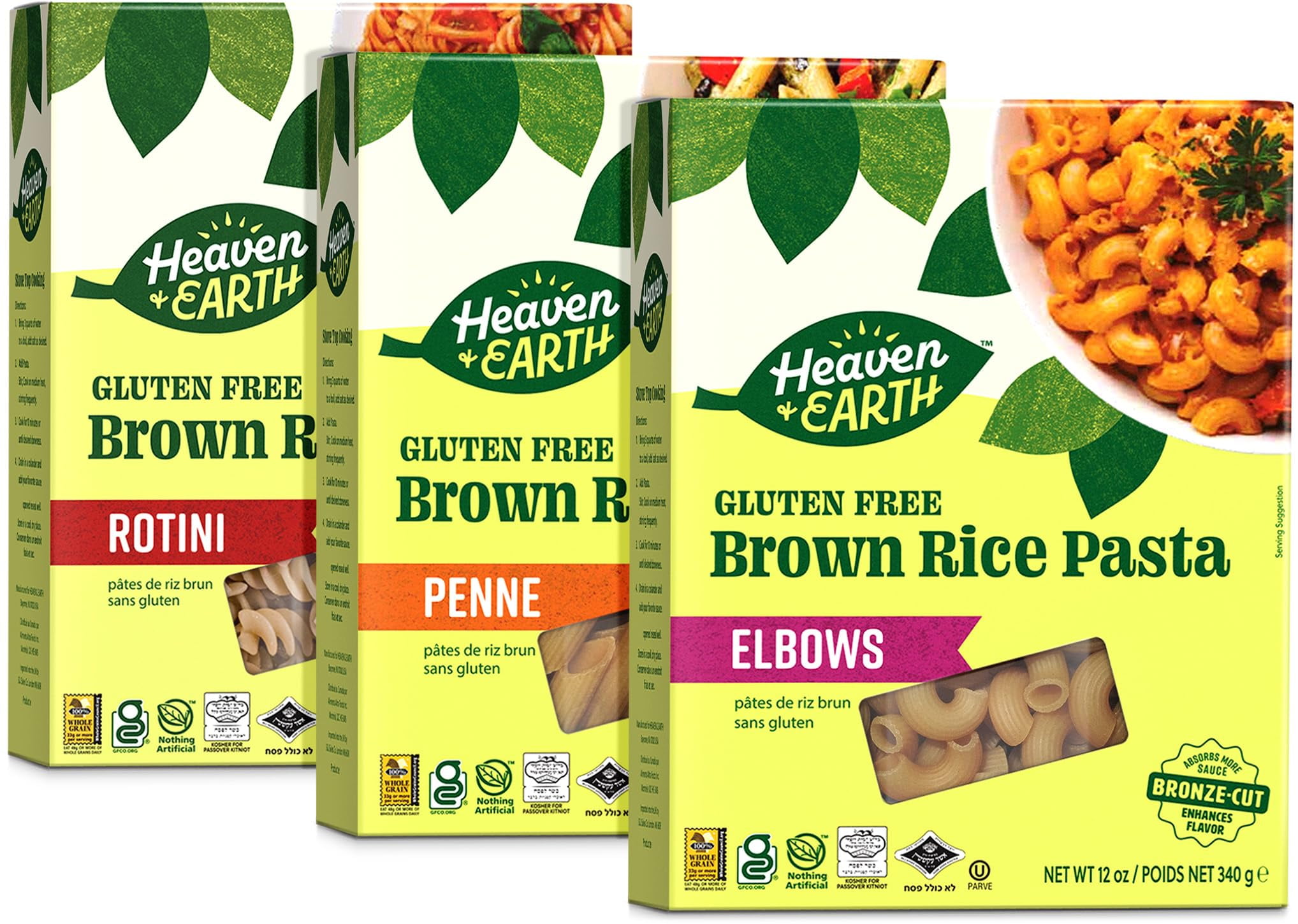 Heaven & Earth Brown Rice Pasta Variety Pack, 12oz (Rotini, Penne ...