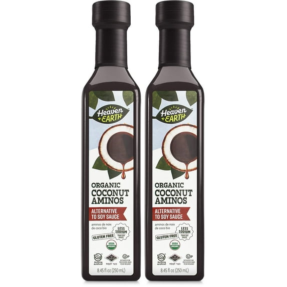 Heaven & Earth Organic Coconut Aminos, 8.4 oz (2 Pack) | Soy Free | Paleo Friendly | Low Sodium Soy Sauce Replacement | Kosher for Passover