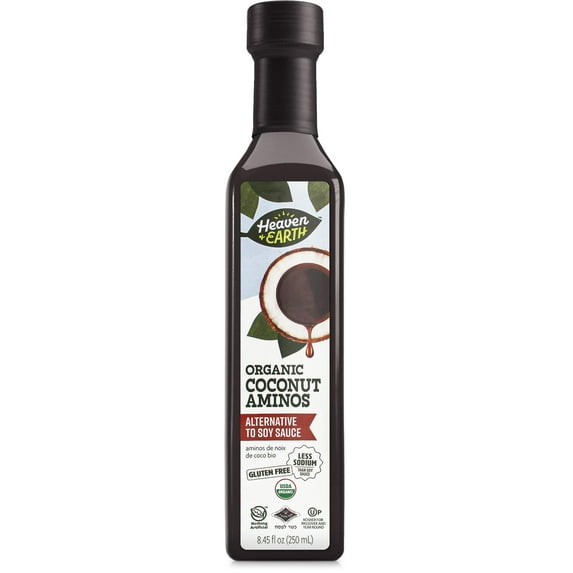 Heaven & Earth Organic Coconut Aminos, 8.4 oz | Soy Free | Paleo Friendly | Low Sodium Soy Sauce Replacement | Kosher for Passover