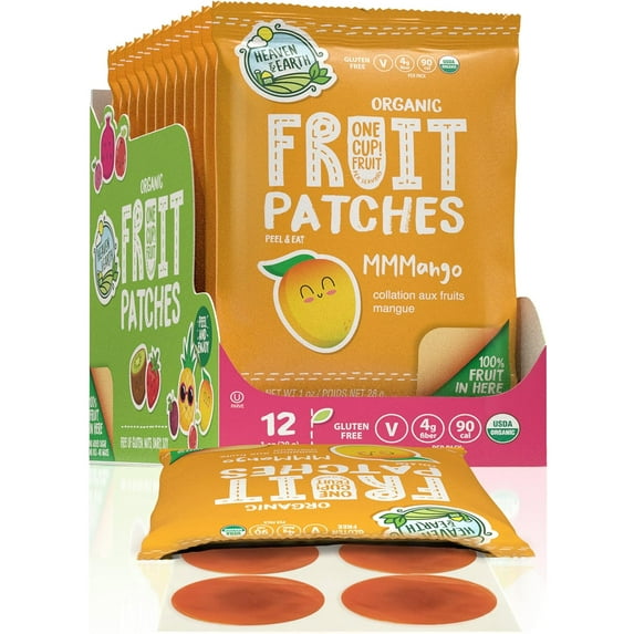 Heaven & Earth Organic Mango Fruit Patches (12 Pack) | All Natural Fruit Snack, Real Fruit, Healthy Snack Pack, Fiber Packed, Gluten Free & Vegan