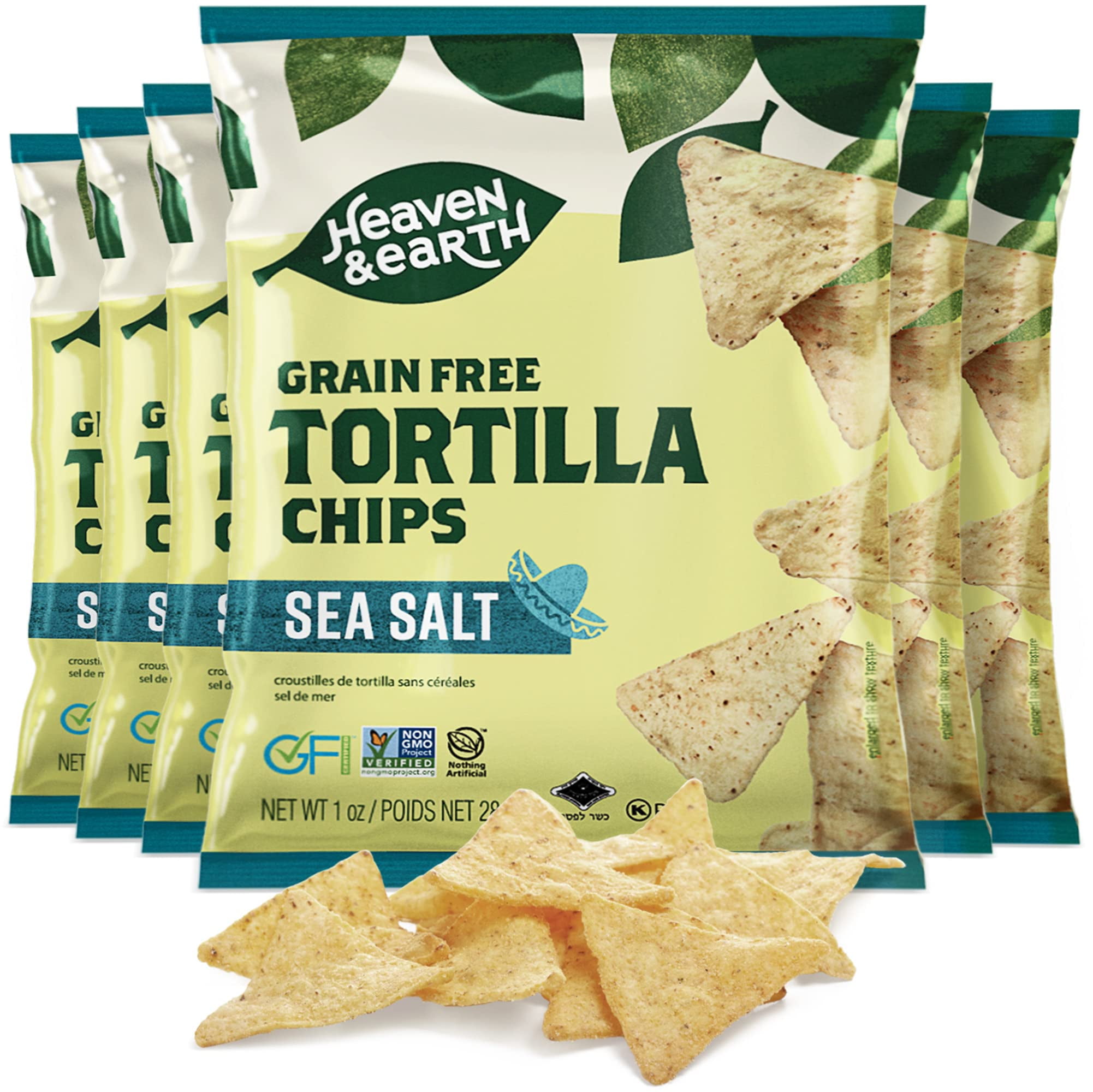 Heaven & Earth Sea Salt Tortilla Chips, Grain Free Tortilla Chips, 1Oz