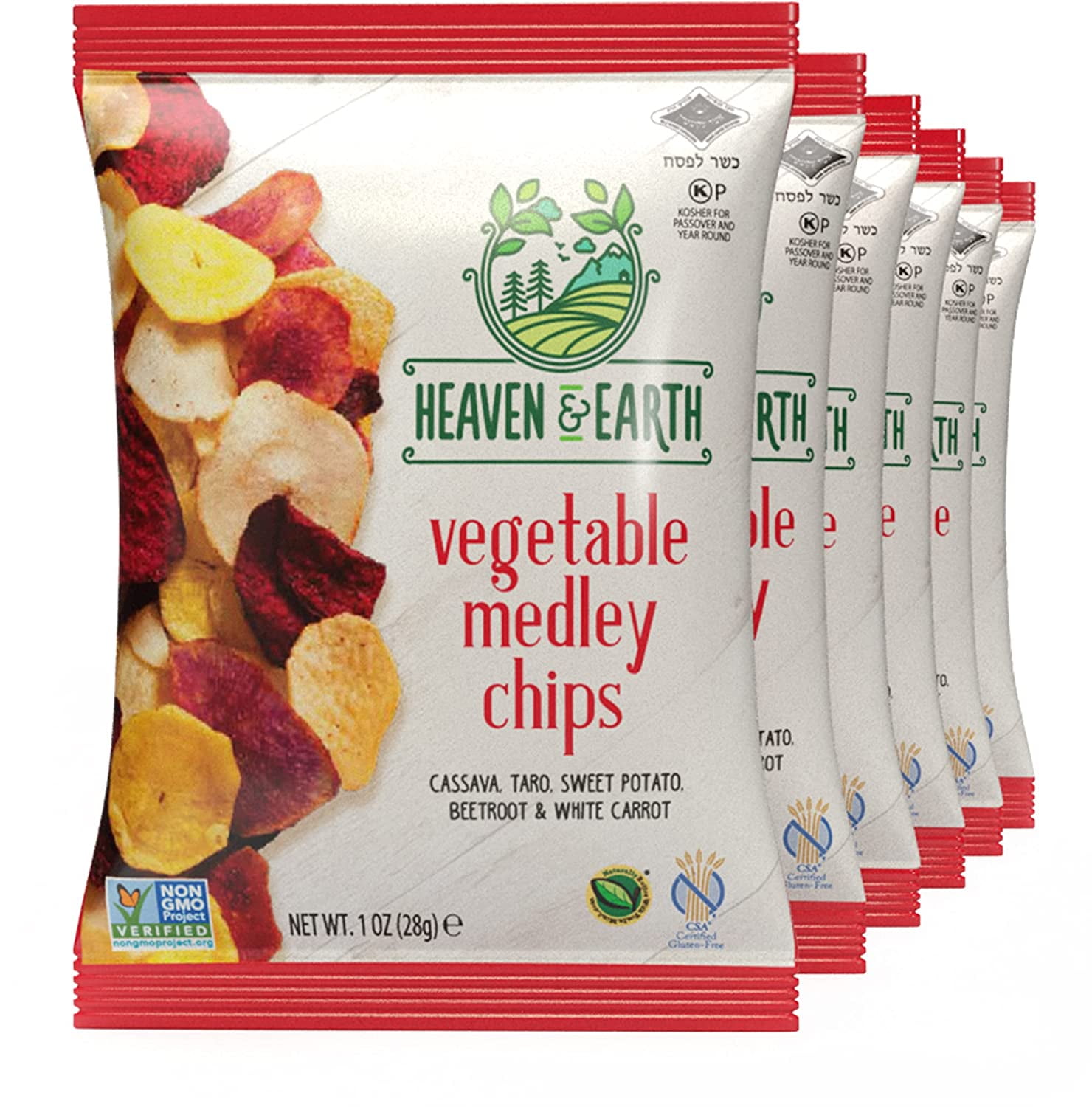 Heaven & Earth Veggie Chips, Root Vegetable Medley Chips 1oz (6 Pack