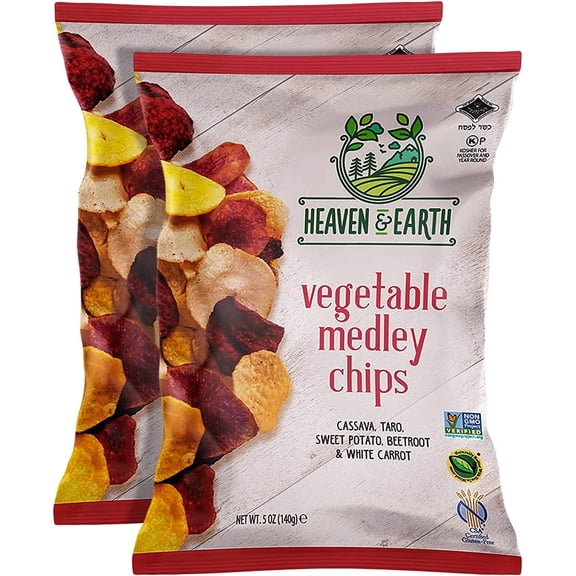 Heaven & Earth Veggie Chips, Vegetable Medley chips, 5oz 2 Pack Gluten Free, Non GMO