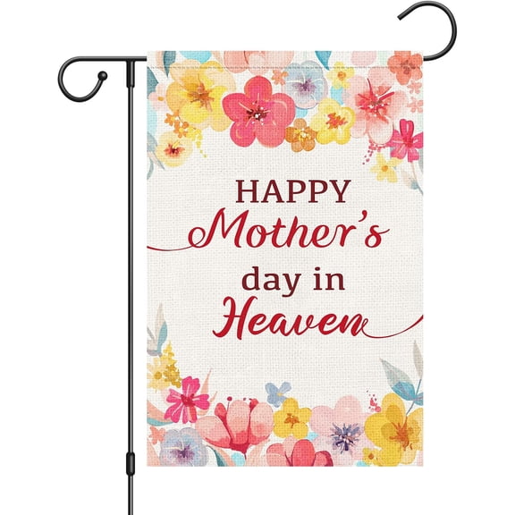 Heaven Mother''s Day Garden Flag 12x18 Double Sided, Burlap Small Vertical Memorial Floral Flower Garden Yard Flags Mom Mama Grandma Cemetery Decorations for Grave (ONLY FLAG)