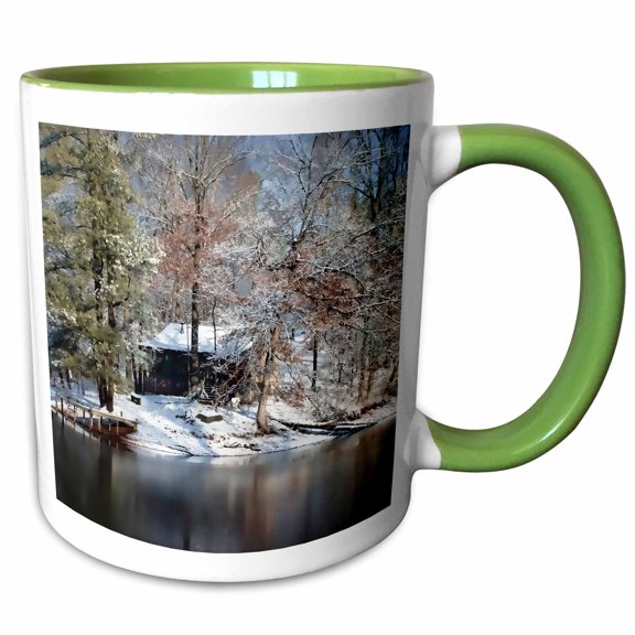 3drose, Heaven on Earth Can Be Found in the Tennessee Mountains Inside This Rural Cabin in the Snow, 11oz Two-tone Green Mug