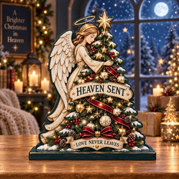 Heaven Sent Angel Tree Wooden Block 3 Layer Christmas Sympathy Display