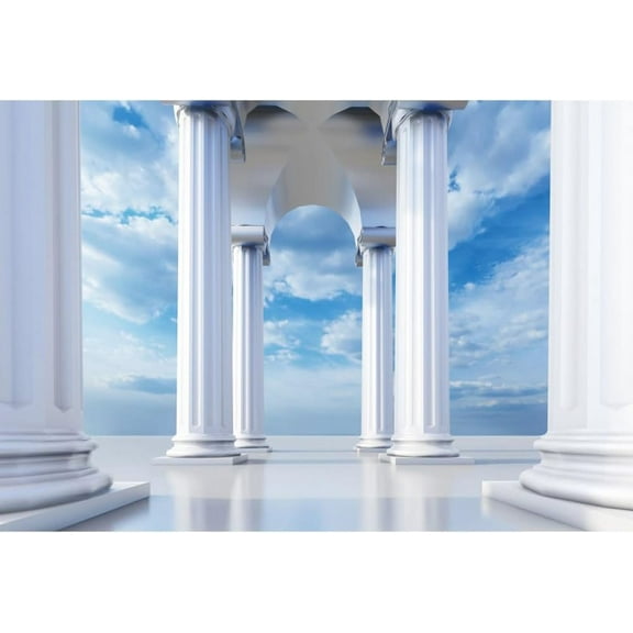 Heaven Theme Backdrop White Paradise Palace Gallery Column Blue Sky White Clouds Photography Background for Baby Shower Church Event Christian Activities Decorations Banner Photo Booth Props
