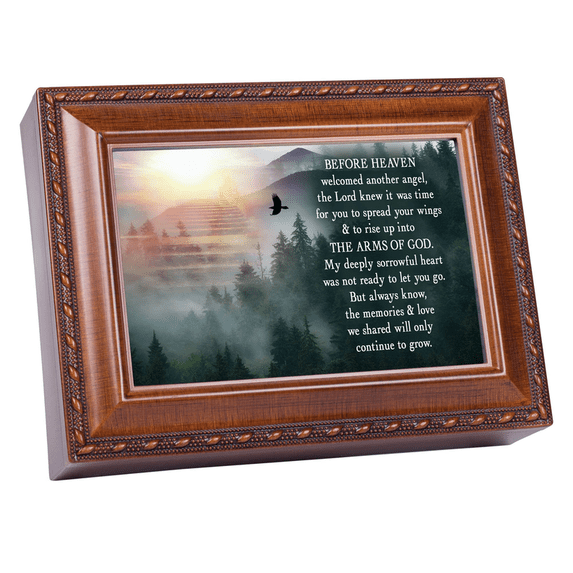 Heaven Welcomed Angel Woodgrain Jewelry Music Box Plays How Great Thou Art