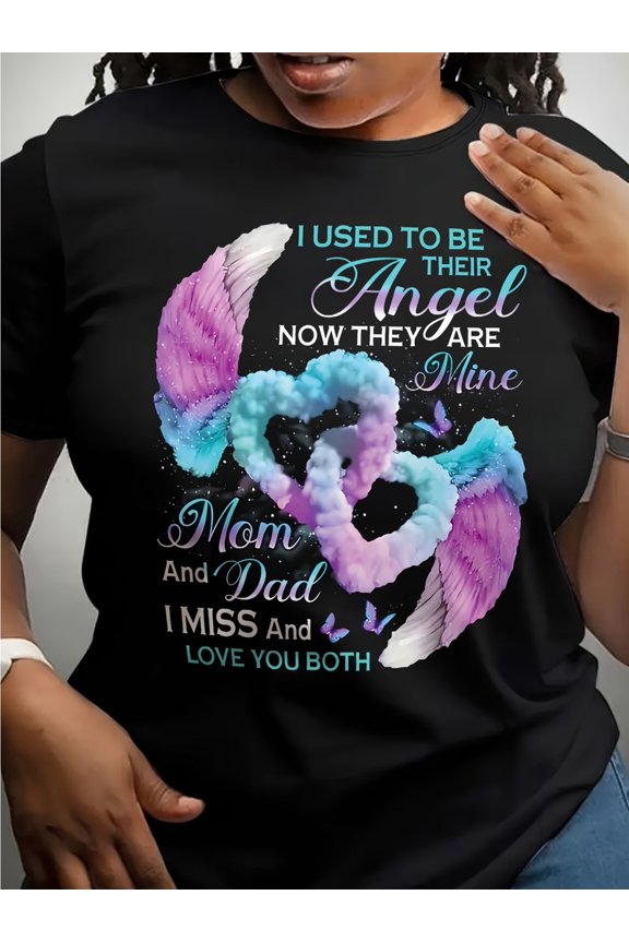 Heaven Wings Angel Graphic Print Women'S Casual Round Neck Short Sleeve T-Shirt