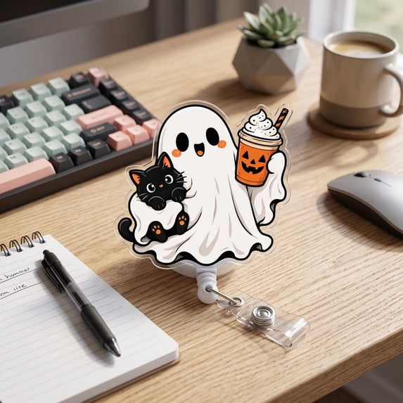 Heaven's Wheel Ghost and Black Cat with Pumpkin Retractable Badge Reel ...