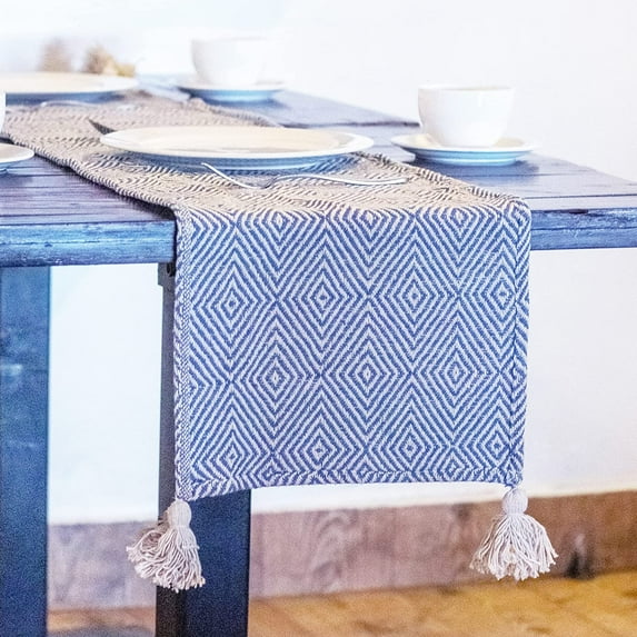 Heavenera 13x70 inch Diamond Geometric Pattern Woven Cotton Table Runner