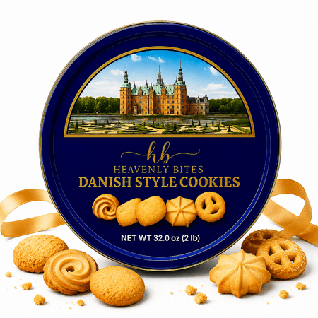 Heavenly Bites Danish Butter Cookies - Gift Metal Tin - 32 oz - Holiday Sweet Snack