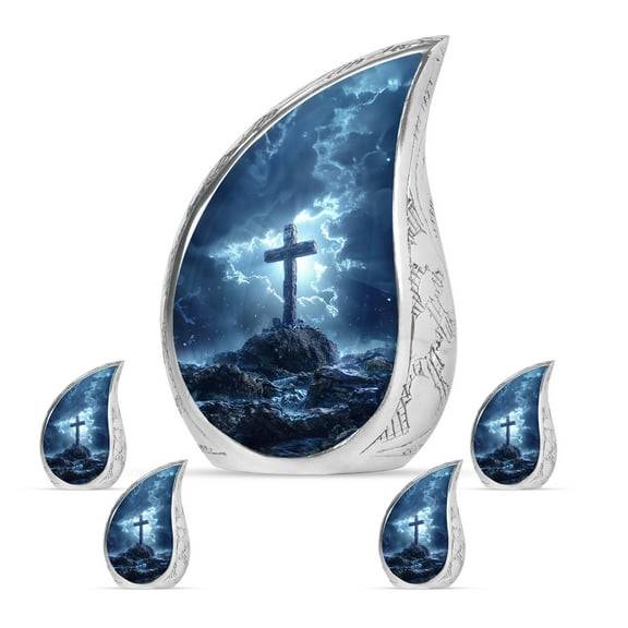 Heavenly Cross - Keepsake Urn For Human Ashes Adult Female & Male - Large Memorial Urn For Adult Man & Women - Cremation Funeral Ashes - Combo 1 large 4 Keepsake
