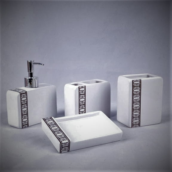 Heavenly Designs Watson Bathroom Accessories - Black and White Ceramic Set