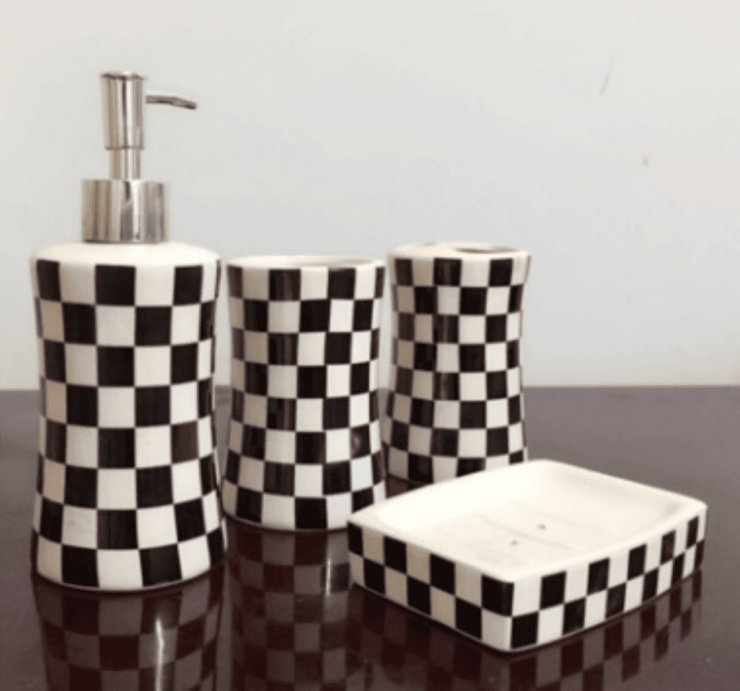Heavenly Designs Watson Bathroom Accessories - Black and White Check ...