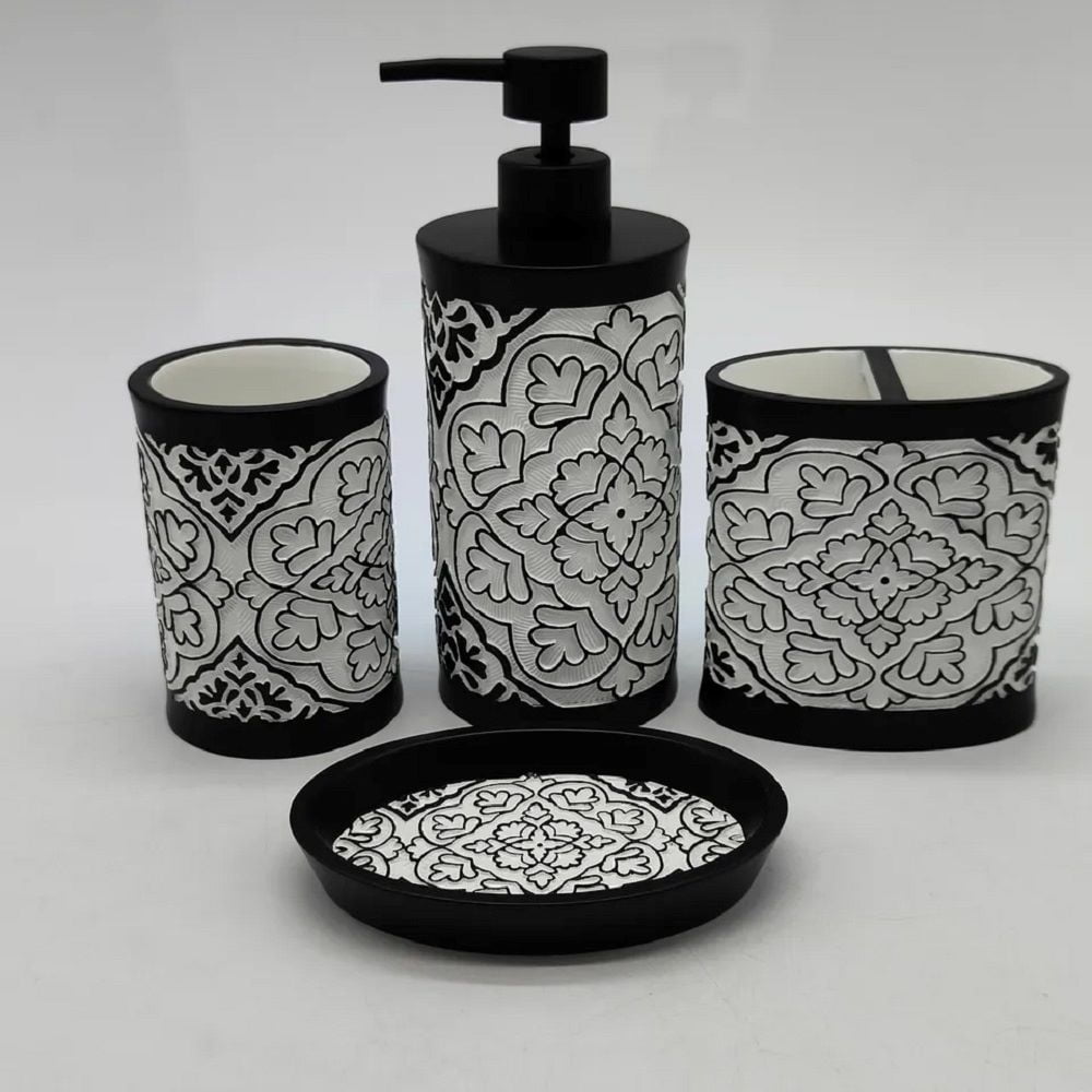 Heavenly Designs Watson Bathroom Accessories - Black and White Resin ...