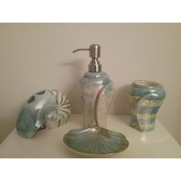 Heavenly Designs Watson Bathroom Accessories - Blue Iridescent Ceramic Bathroom Set - Adult