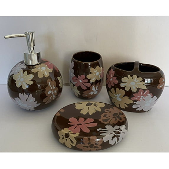 Heavenly Designs Watson Bathroom Accessories Brown Ceramic Bathroom Set - Any Age