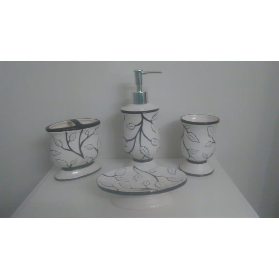 Heavenly Designs Watson Bathroom Accessories White and Black Ceramic Bathroom Accessory Set