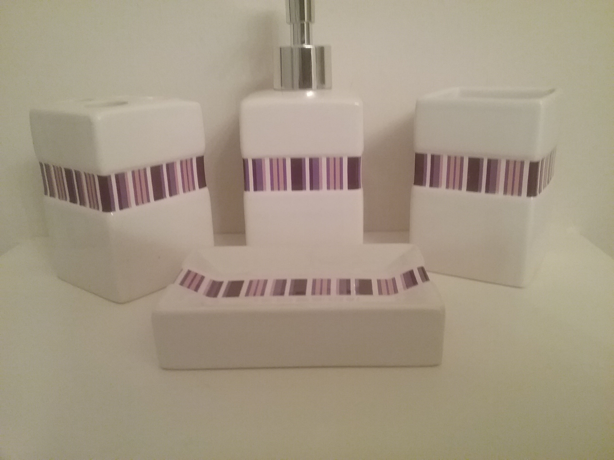 Heavenly Designs Watson Bathroom Accessory Set Purple and White