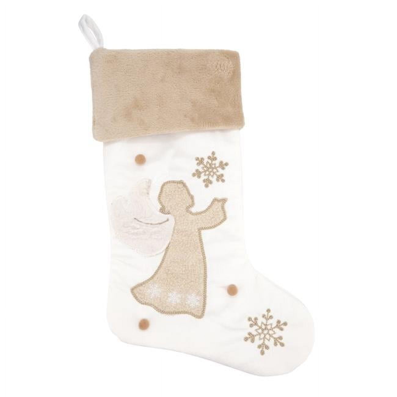 Heavenly Elegance 20" Off-White Angel Stocking with Beige Trim