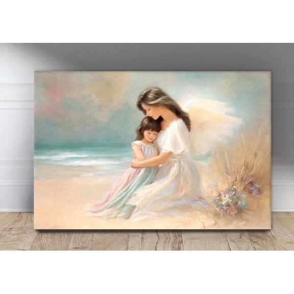 Heavenly Guardian Angel At The Shore Inspirational Christian Art Print Unframed Paper Print
