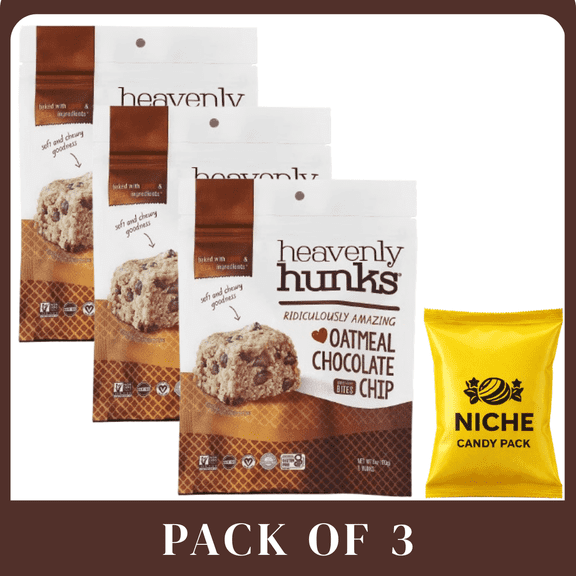 Heavenly Hunks Oatmeal Chocolate Chip Cookie Bites 6oz Soft Chewy GlutenFree Snack 3 Pack