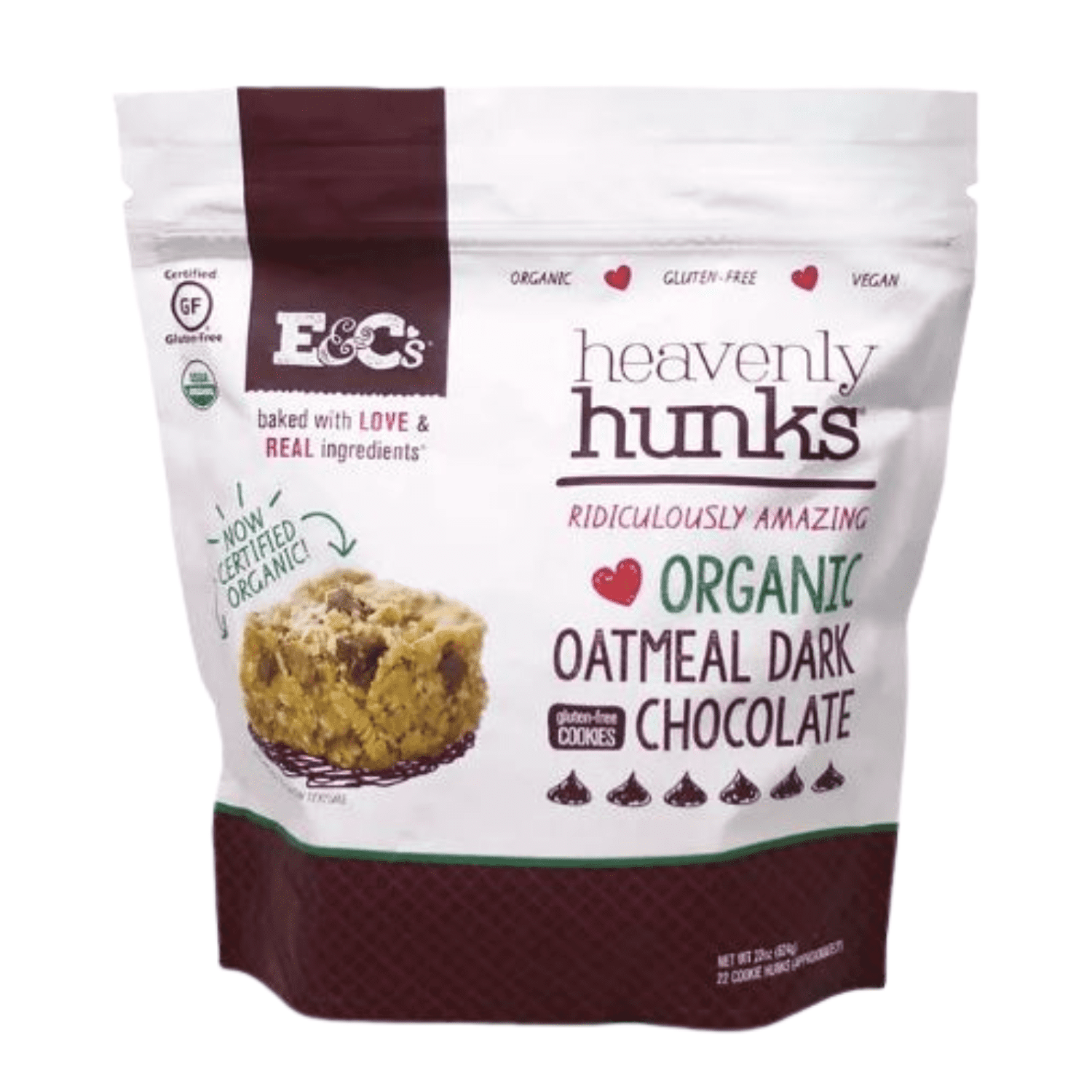 Heavenly Hunks Oatmeal Dark Chocolate, 22oz Bag GlutenFree Vegan Non