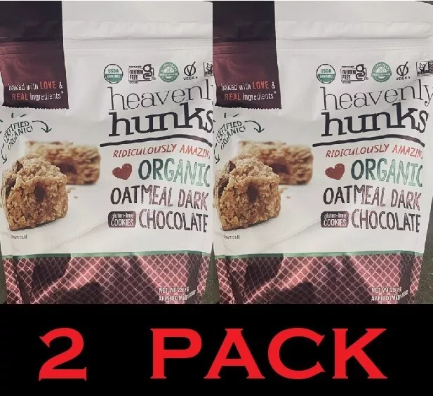 Heavenly Hunks USDA ORGANIC Oatmeal Dark Chocolate GLUTEN FREE Cookies 22oz 2 PK