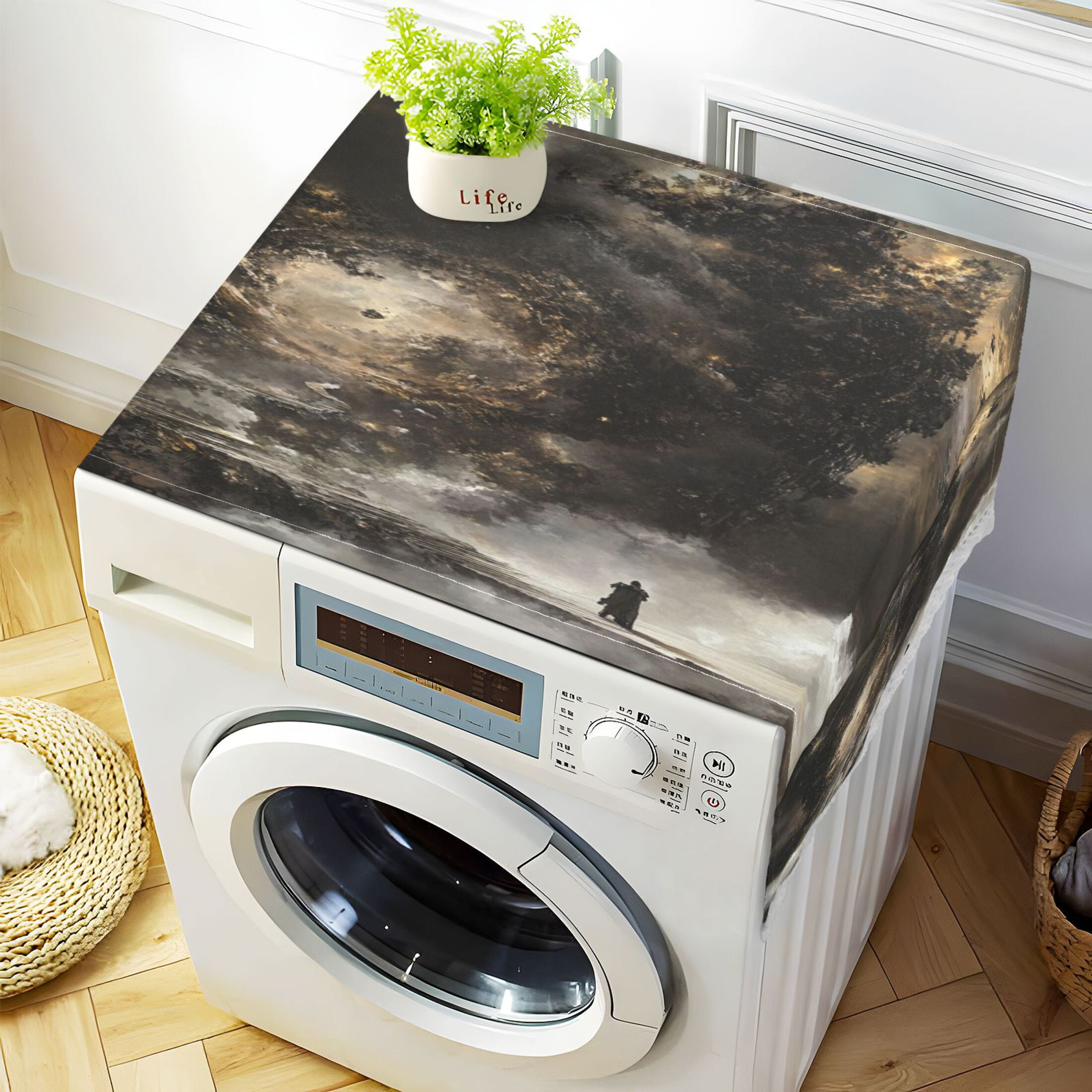 Heavenly LawWasher and Dryer Covers Dust-Proof and Oil Resistant Fridge Cover with 4 Storage Pockets Washing Machine Top Cover for Laundry Kitchen Home 51.2 x 22 In