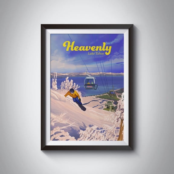 Heavenly Mountain Snowboarding Poster California Ski Resort Lake Tahoe Travel Poster Northstar Kirkwood Skiing Print Vintage Ski Wall Art Modern Wall Decor