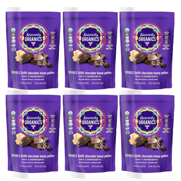 Heavenly Organics Organic Double Dark Chocolate Honey Patties 4.66 oz Pack of 6