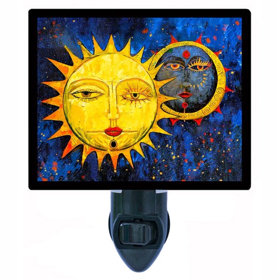 Heavenly Pair Night Light – Sun and Moon Celestial Art Design Cosmic Décor with Free Switchable Insert