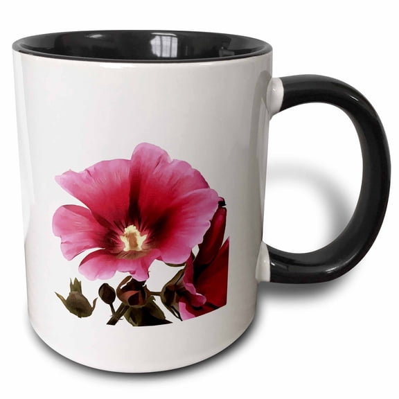 3drose, Heavenly Pink Hollyhock Malva Flower Cut Out, 11oz Two-tone Black Mug