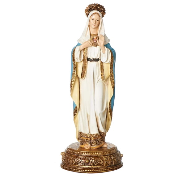 Heavenly Protectors Joseph's Studio by Roman Exclusive Immaculate Heart of Mary Figurine on Gold Base with a Drawer That Contains a Prayer to The Saint, 10.25-Inch