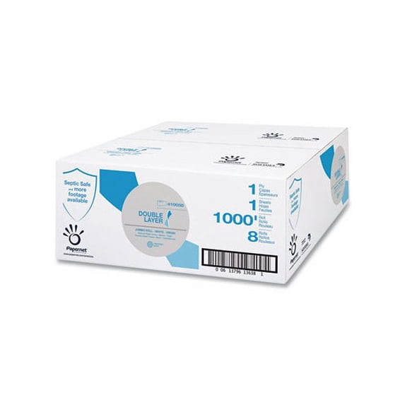 Heavenly Soft Double Layer Jumbo Toilet Tissue Septic Safe, 1-Ply, White, 1,000 ft, 8 Rolls/Carton