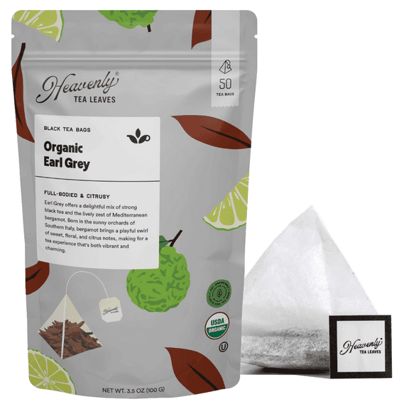 Heavenly Tea Leaves Organic Earl Grey, Compostable Pyramid Tea Bags (50 Count)