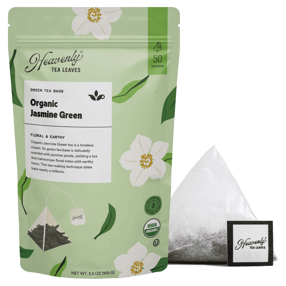 Heavenly Tea Leaves Organic Jasmine Green, Compostable Pyramid Tea Bags (50 Count)