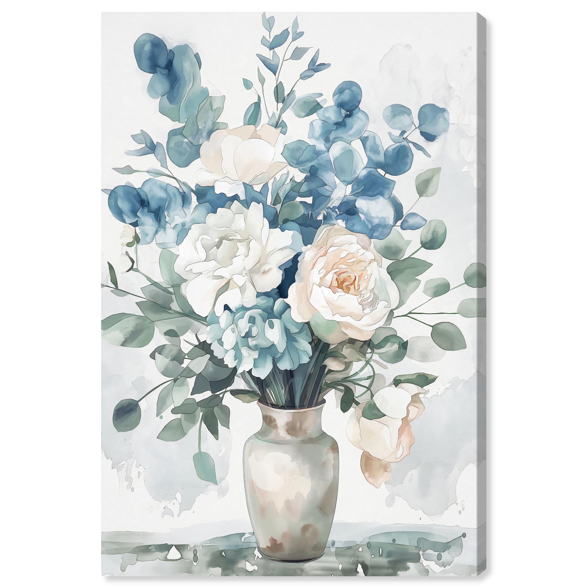 Heavenly White and Blue Floral Canvas Art, 10" x 15"