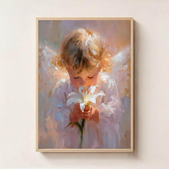 Heavens Innocence Angel with White Lily Nursery Decor, Unframed Paper Poster 16x20in