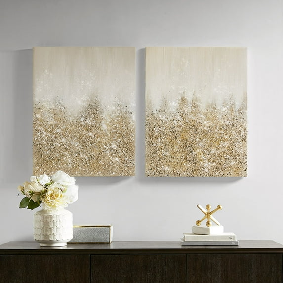 22" X 28" Gold Embellished Canvas Wall Art Set - 2-Piece Abstract Glitter Diptych for Modern Decor Five
