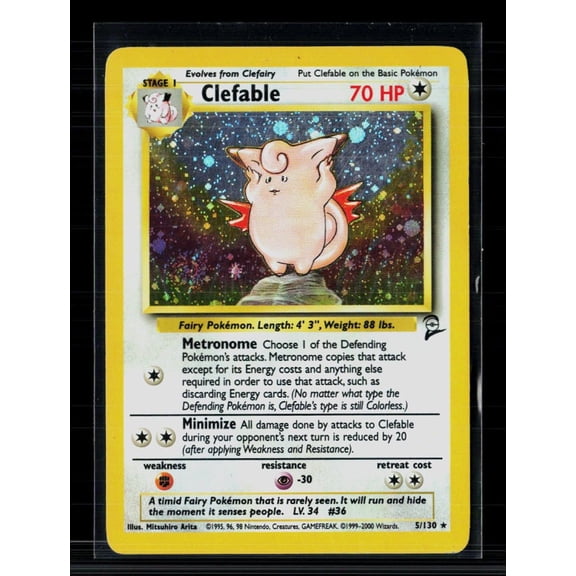 Heavily Played 2000 Base Set 2 Clefable Holo Rare #5/130 English Pokmon Card